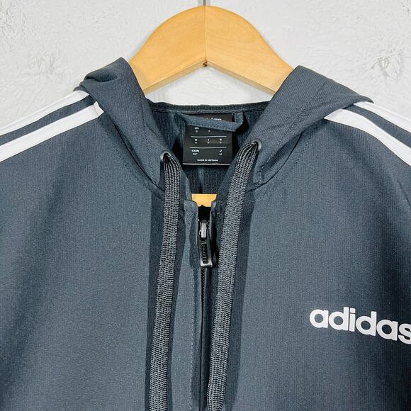 Adidas Lightly Ribbed Athletic Jacket Coat Colorblock Black White Full Zip - S - Picture 5 of 5